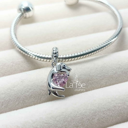Charm Perrito con Zircón Rosa