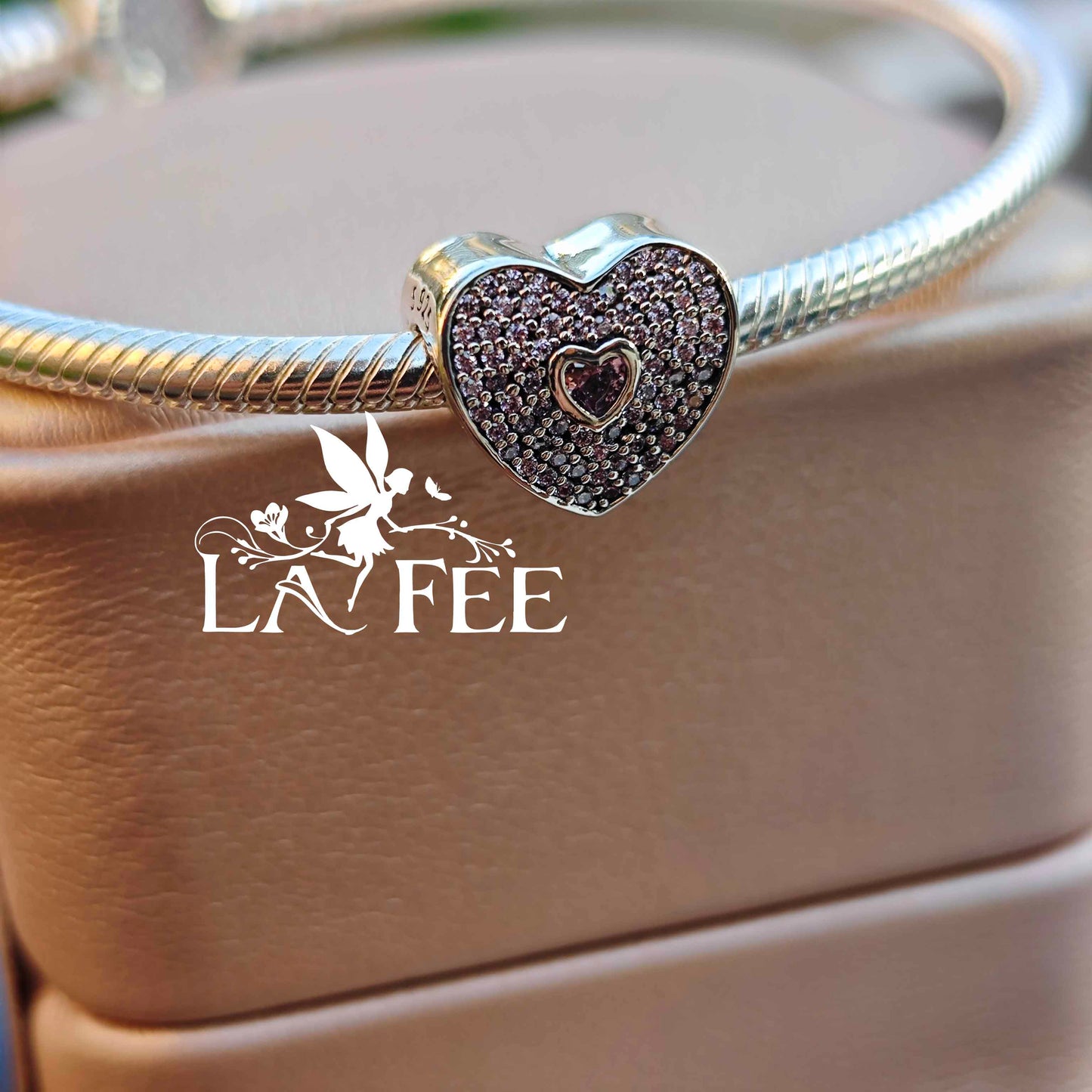 Charm Corazón con Zircones Rosa