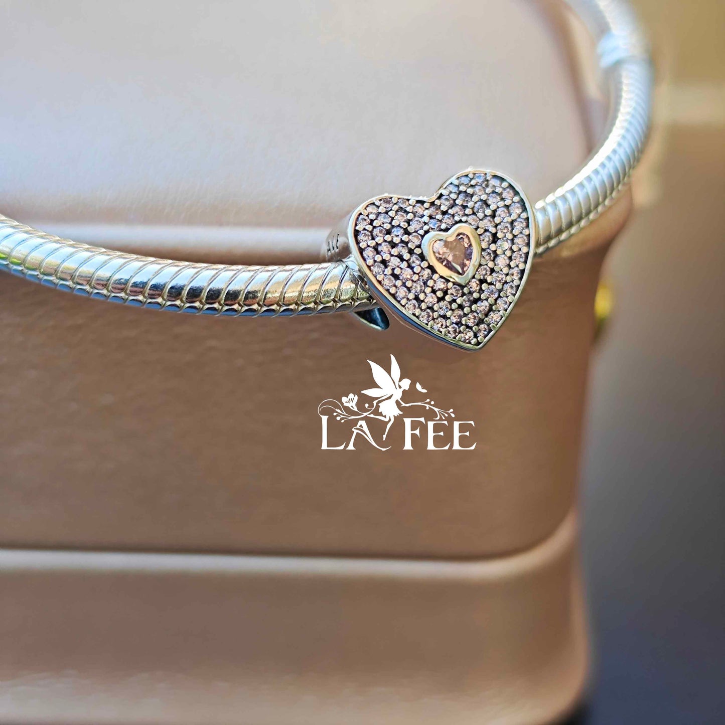 Charm Corazón con Zircones Rosa