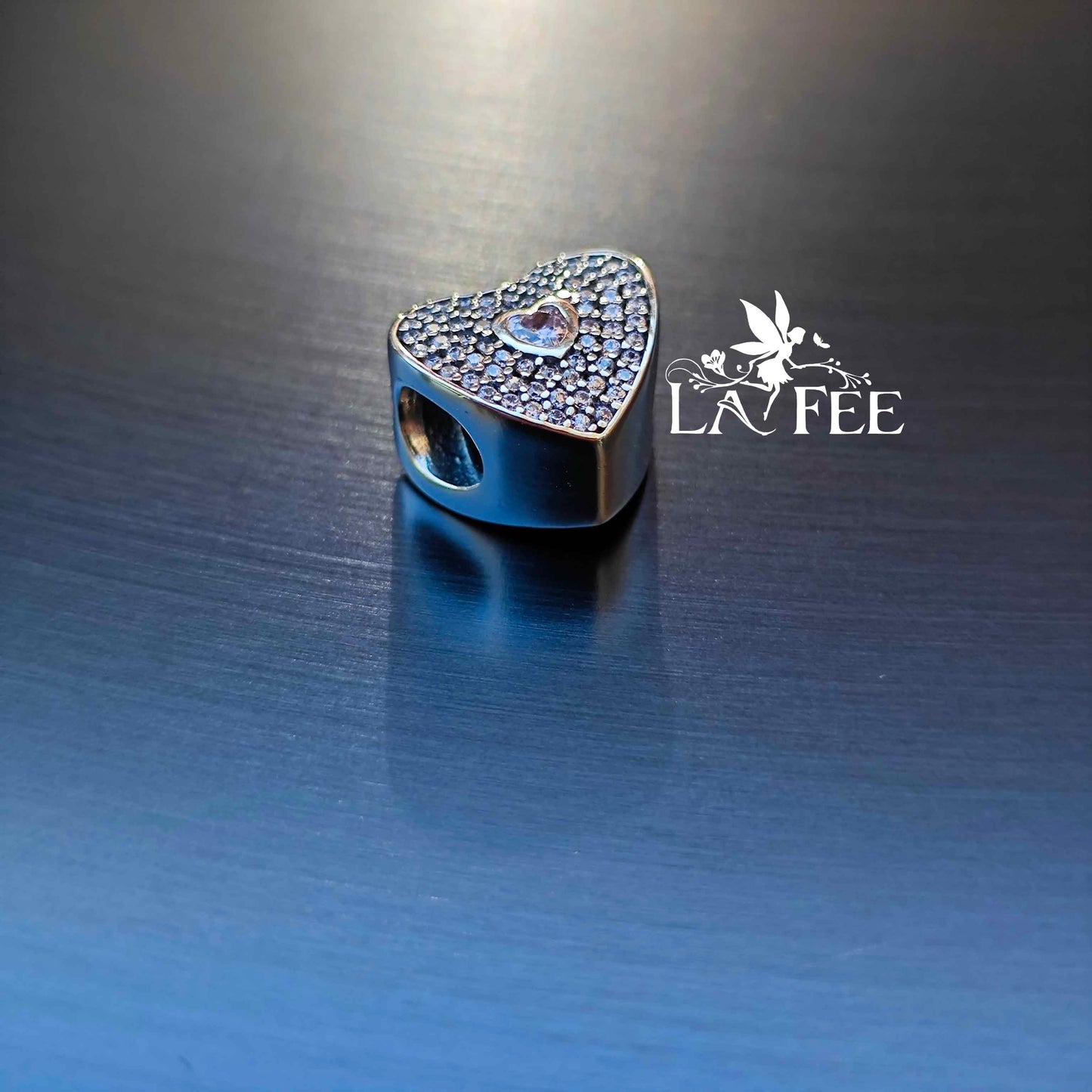 Charm Corazón con Zircones Rosa