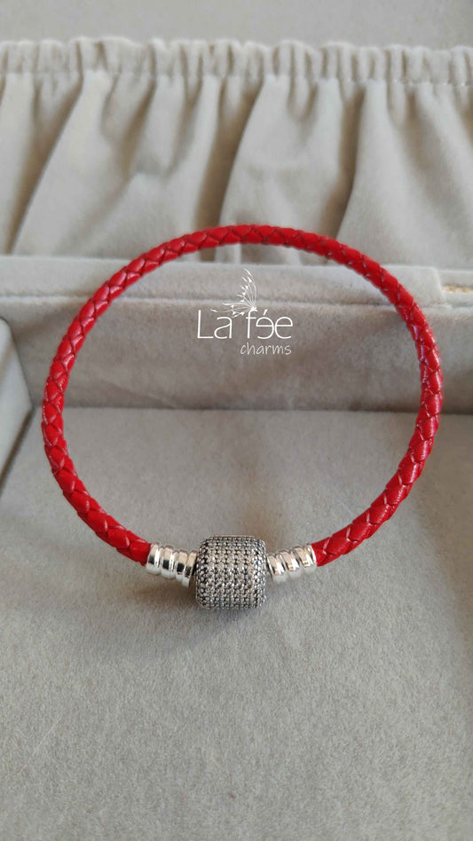 Pulsera Roja de Cuero(S) Simple con Broche Barril