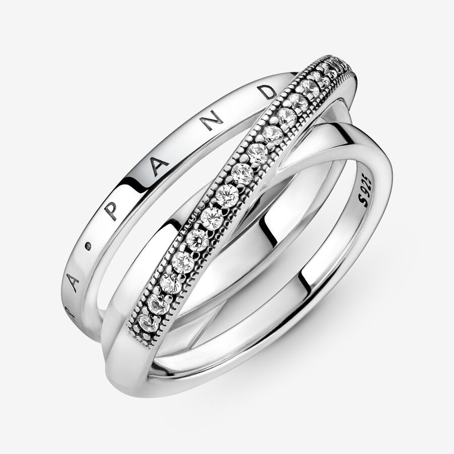 Anillo Cruzado Triple Banda en Pavé