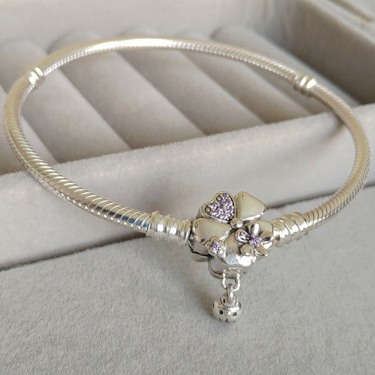 Pulsera Serpiente con Broche de Flor Lila con Zircones y Chinita