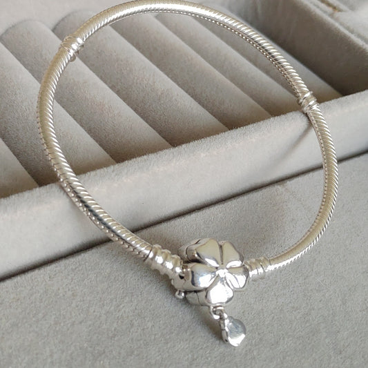 Pulsera Serpiente con Broche de Flor Lila con Zircones y Chinita
