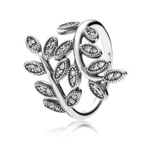 Anillo Plata Zirconita Hojas