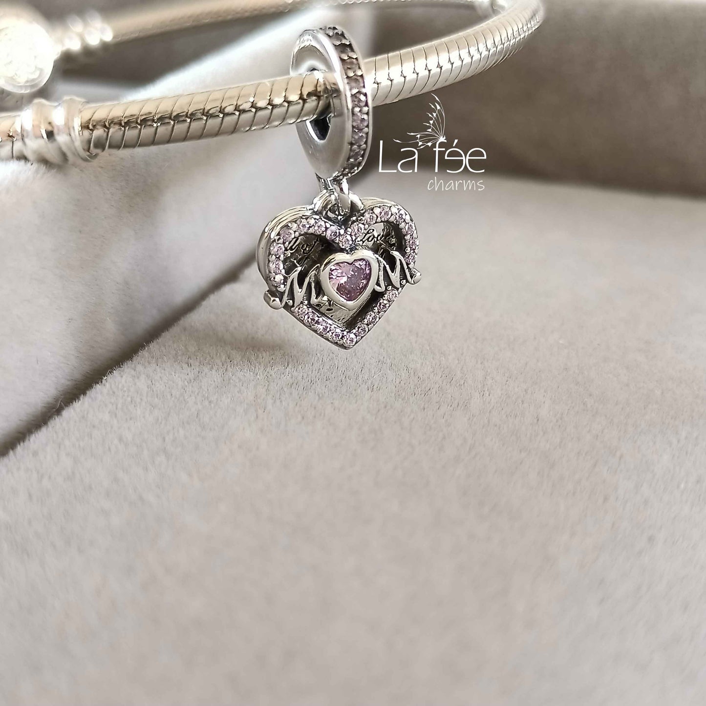 Charm Colgante Corazón Mamá con Zircones