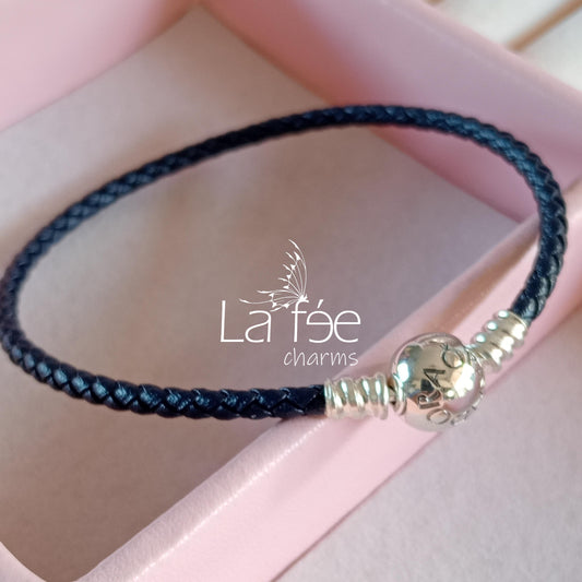 Pulsera Negra Simple con Broche Esférico